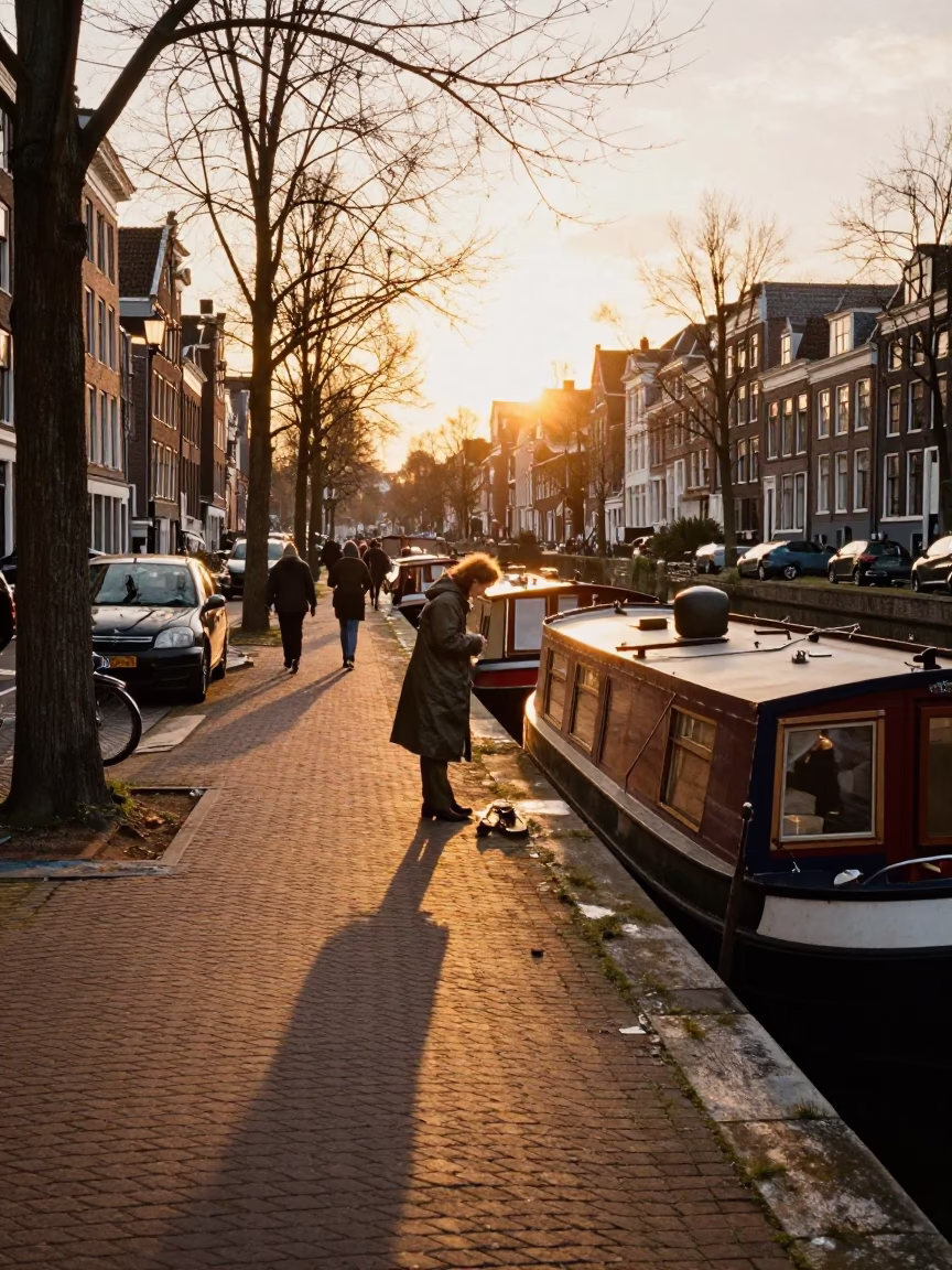 Towpath Activity in Amsterdam in in Amsterdam, Netherlands