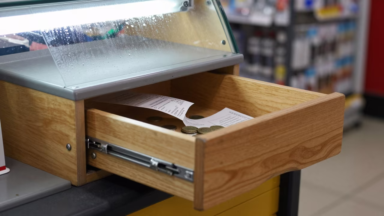 Toy Battery Drawer After Rainy Trade Dawn in at a checkout lane under flat store light in Ciego de Ávila