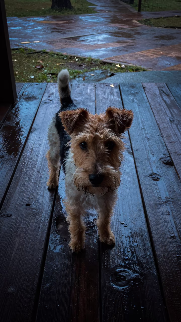 Toy Fox Terrier on Shaded Porch in Prayagraj in along a quiet park path with soft open shade and a clean background in Prayagraj