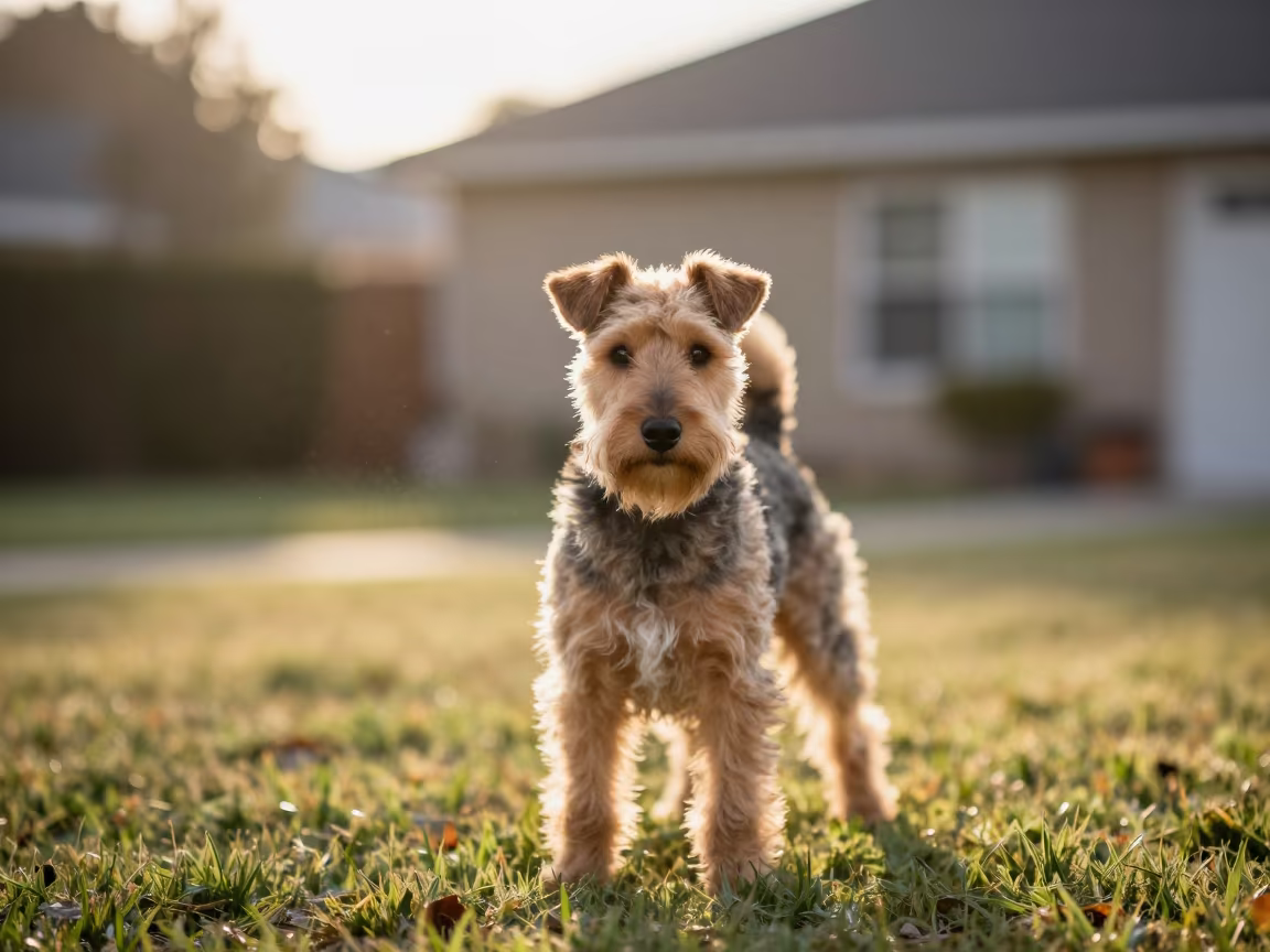 Toy Fox Terrier Portrait in Thane Yard in in a small yard with clipped grass, calm light, and the animal centered in frame in Thane