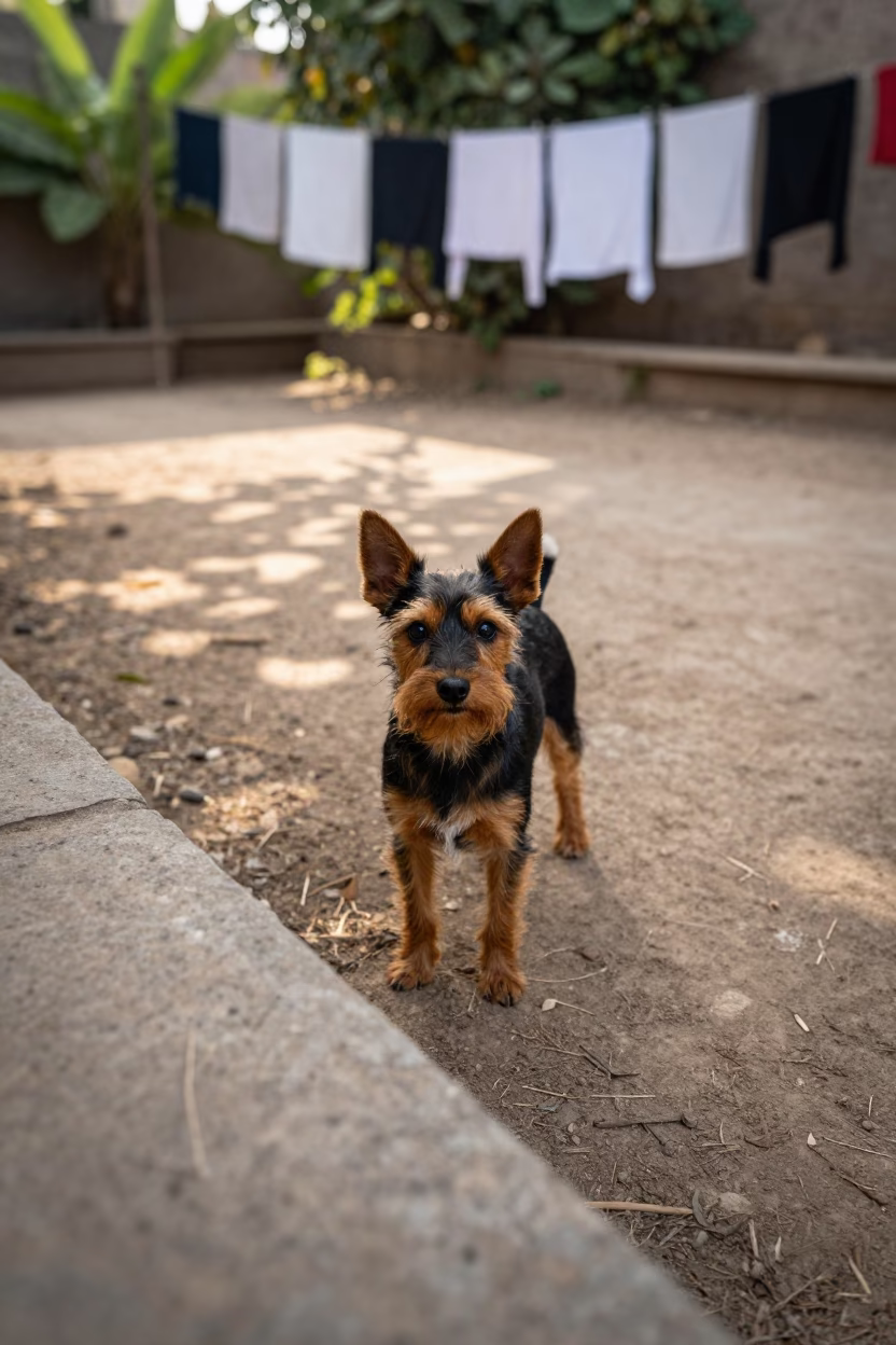 Toy Manchester Terrier on Garden Path Morning in near a garden edge with soft morning light and an uncluttered background near Jacobabad