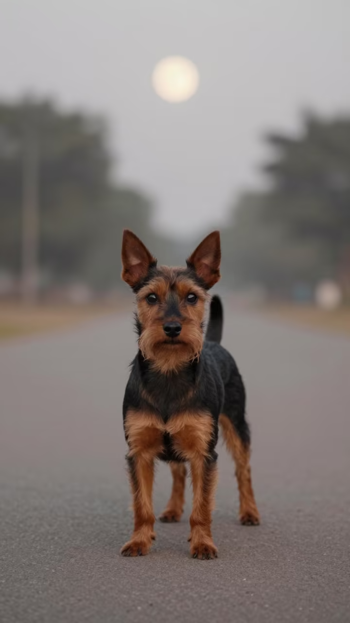 Toy Manchester Terrier Portrait Dawn Solapur in along a quiet park path with soft open shade and a clean background near Solapur