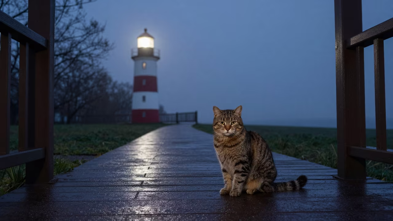 Toybob Cat in Milan Park Night Light in along a quiet park path with soft open shade and a clean background in Milan