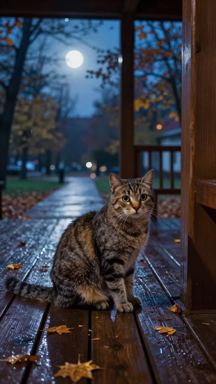 Toybob Cat in Moonlit Park Before Dawn in along a quiet park path with soft open shade and a clean background near Edirne