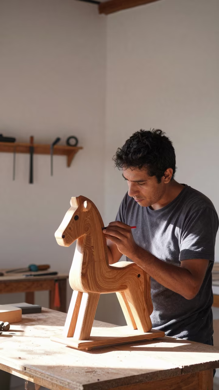 Toymaker Painting Wooden Horse in Zapopan in in Zapopan