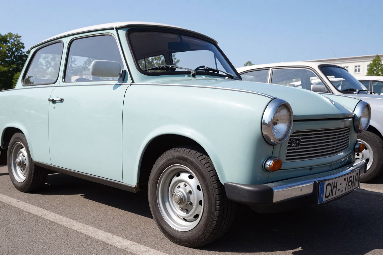 Trabant Parked in Berlin at Bright Midmorning Light in in Berlin, Germany