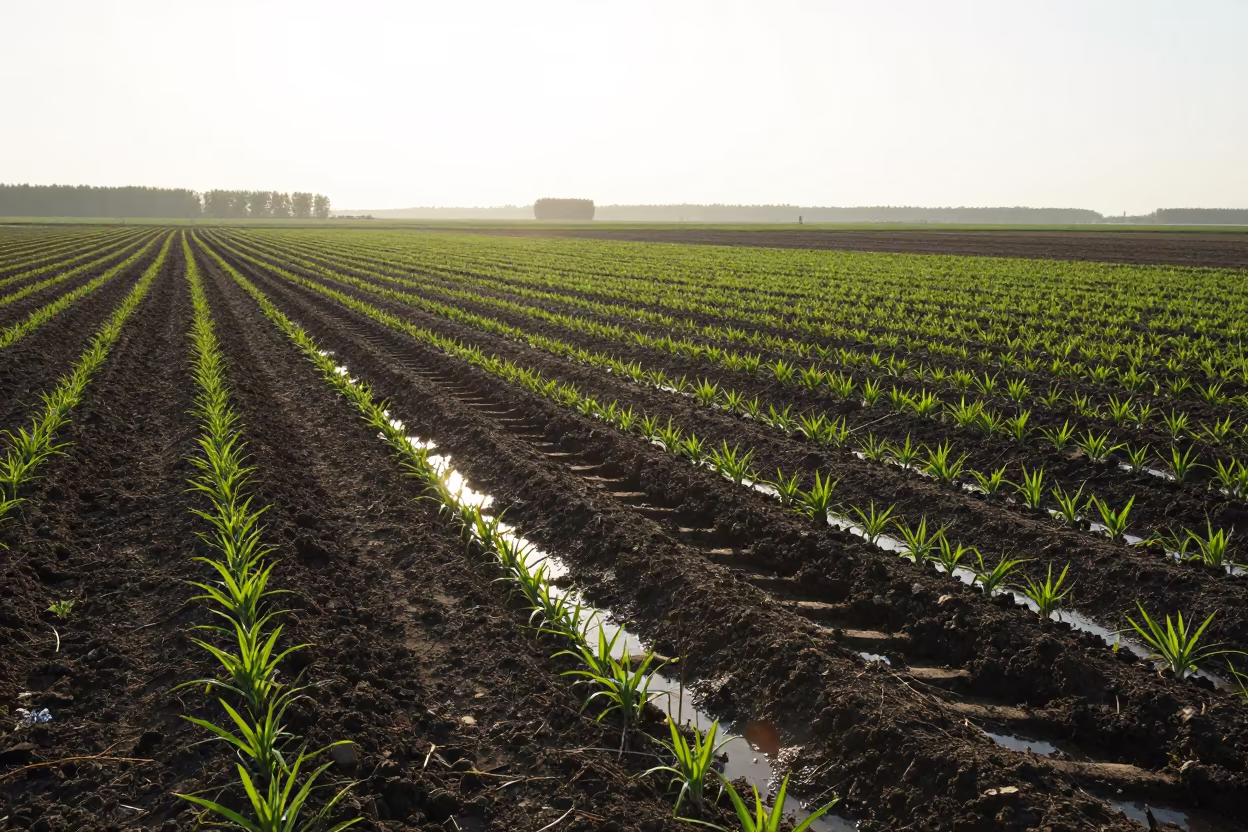 Tractor Track Through Fresh Crop Row Liaoning in beside a tractor track through dark soil in Liaoning