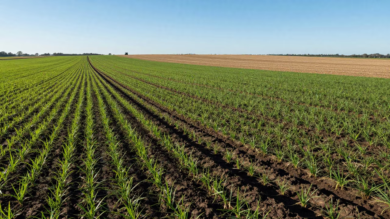 Tractor Track Through Wet Season Queensland Crop in across a harvested grain field in Queensland