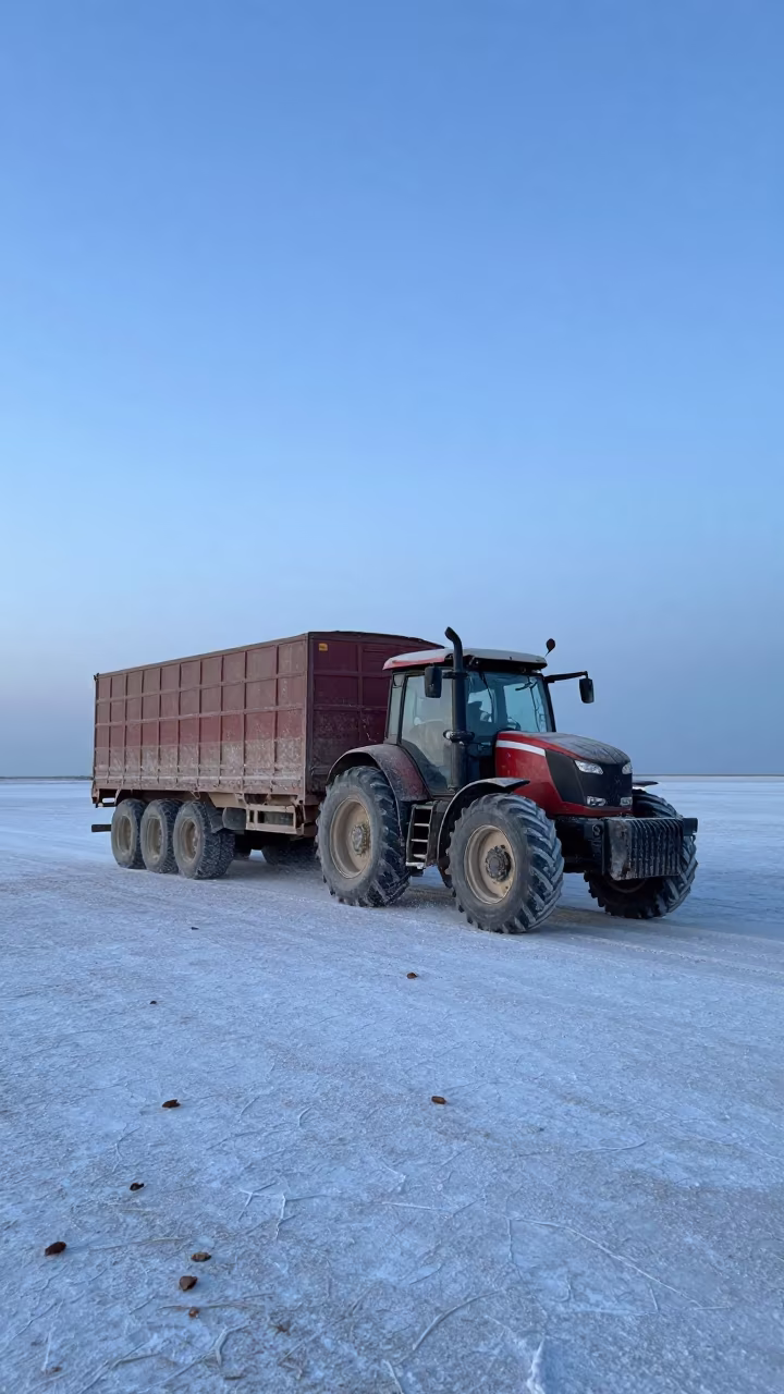 Tractor Trailer Crossing Chad Salt Flats Twilight in in Chad