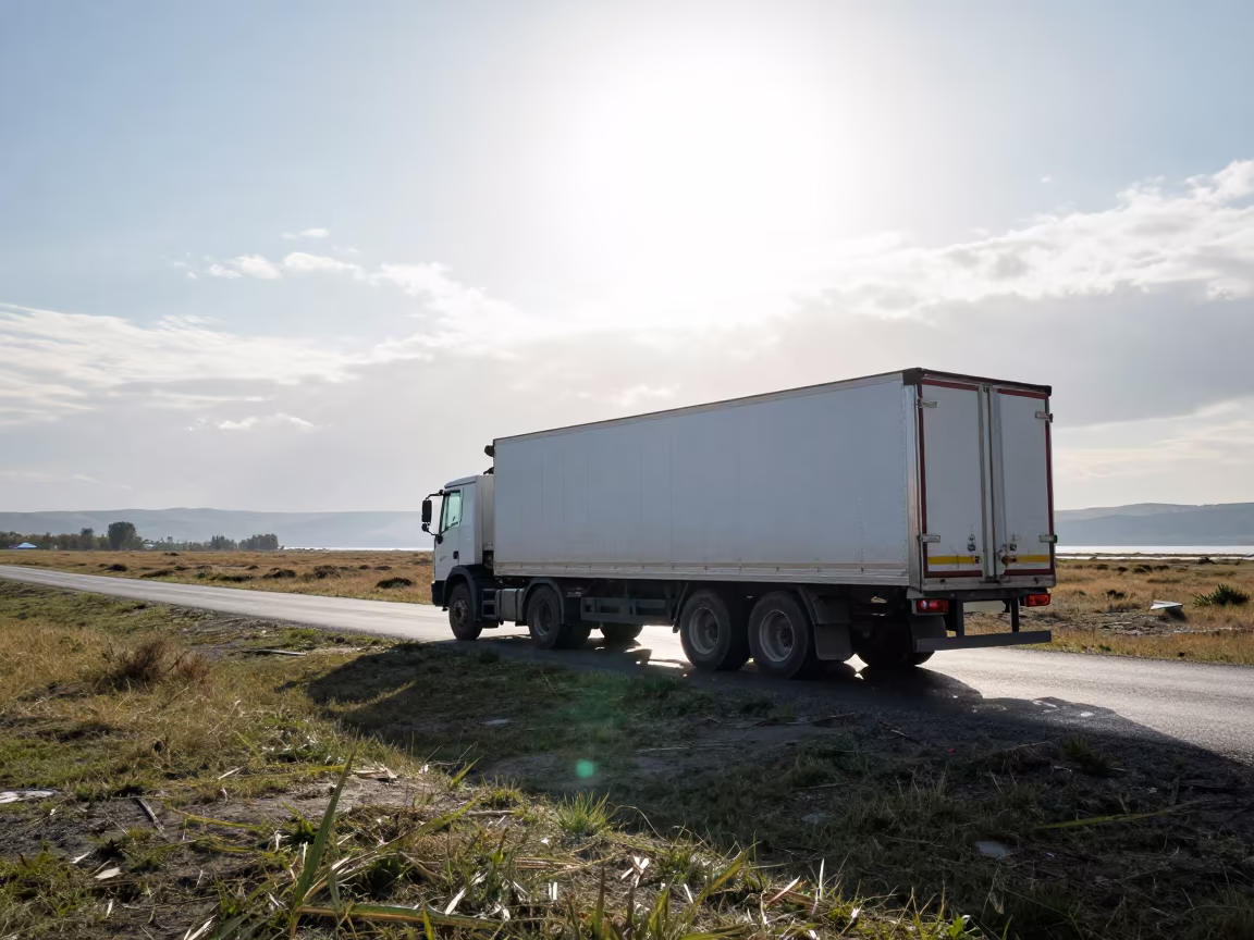 Tractor Trailer Marsh Causeway Late Afternoon in near Marjanishvili, Tbilisi