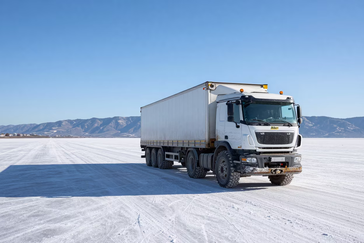 Tractor Trailer on Winter Salt Flats Near Basel in near Basel