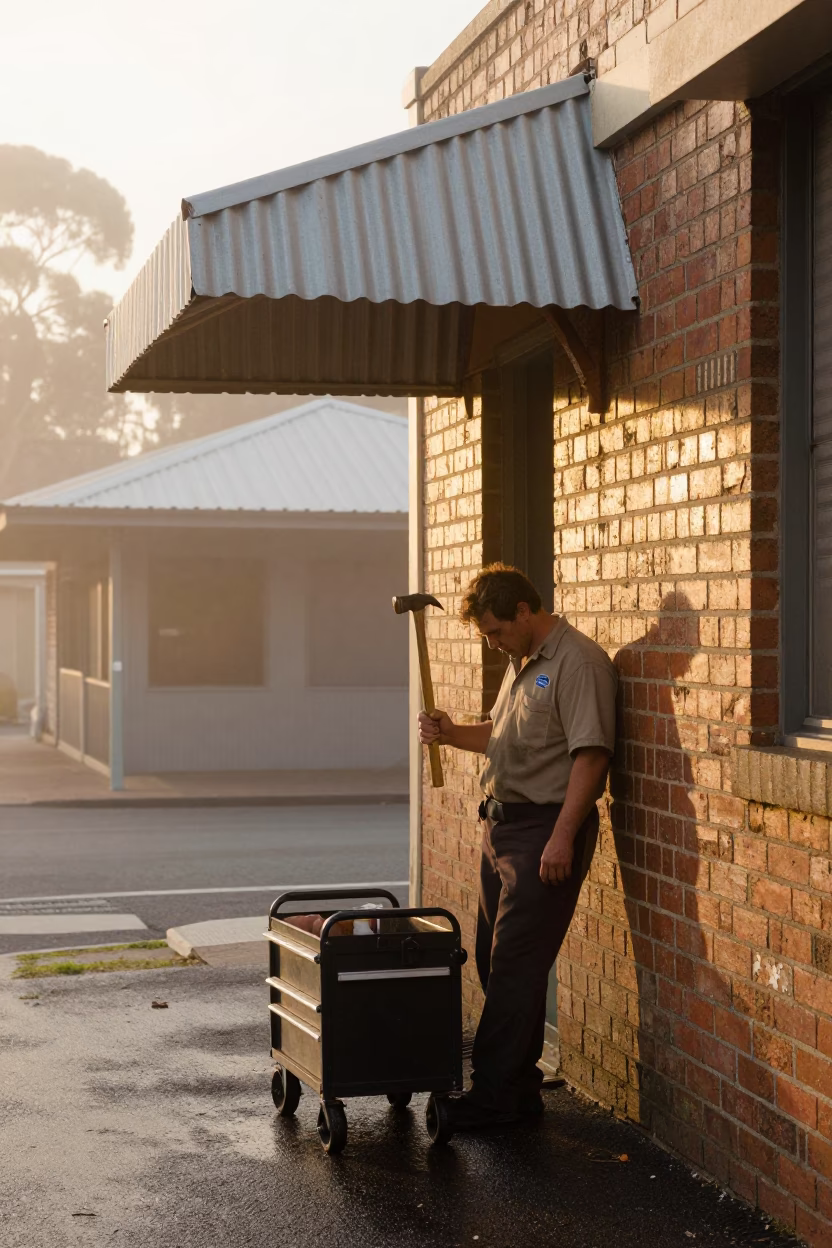 Tradesman in Adelaide at Dawn Light in in Adelaide, South Australia, Australia