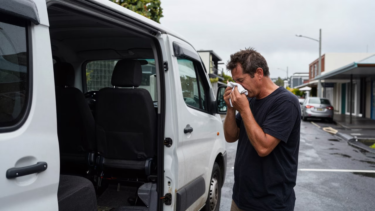 Tradesman Pausing in Auckland in in Auckland, New Zealand