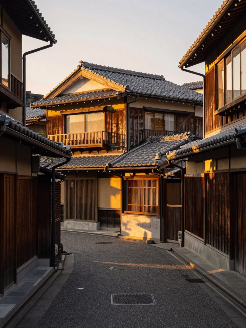 Traditional Alleyway in Tokyo at Honeyed Evening Light in in Tokyo, Japan