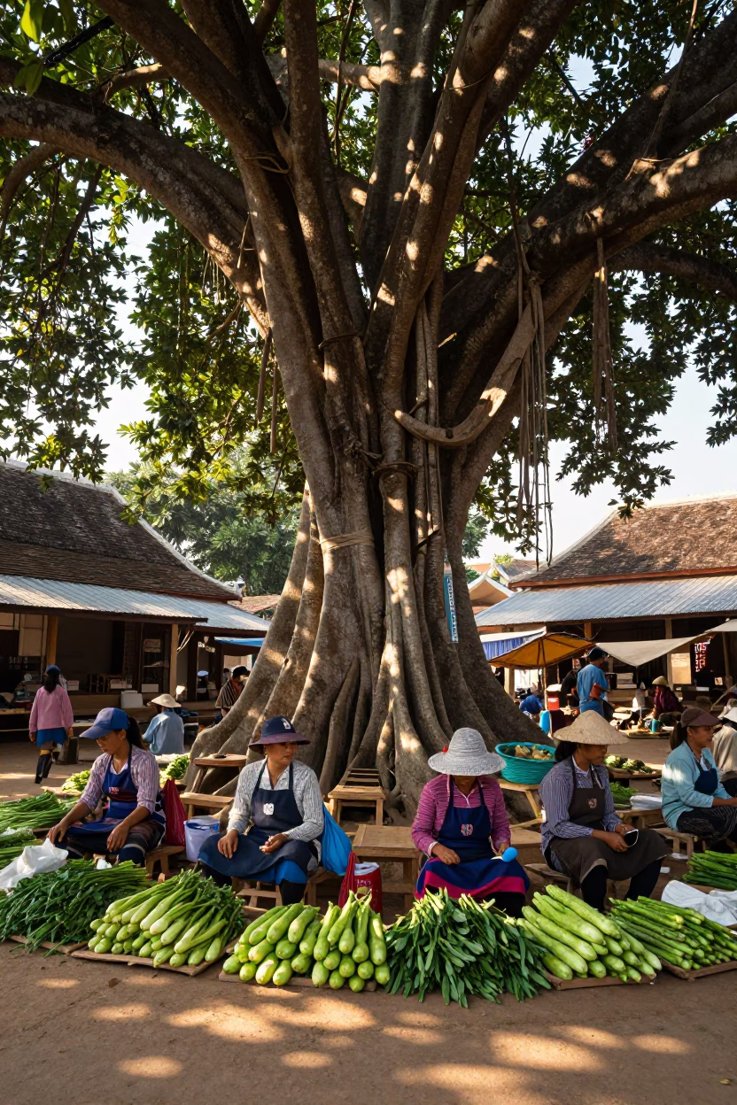 Traditional Aprons just after sunrise in Luang Prabang in in Luang Prabang, Laos