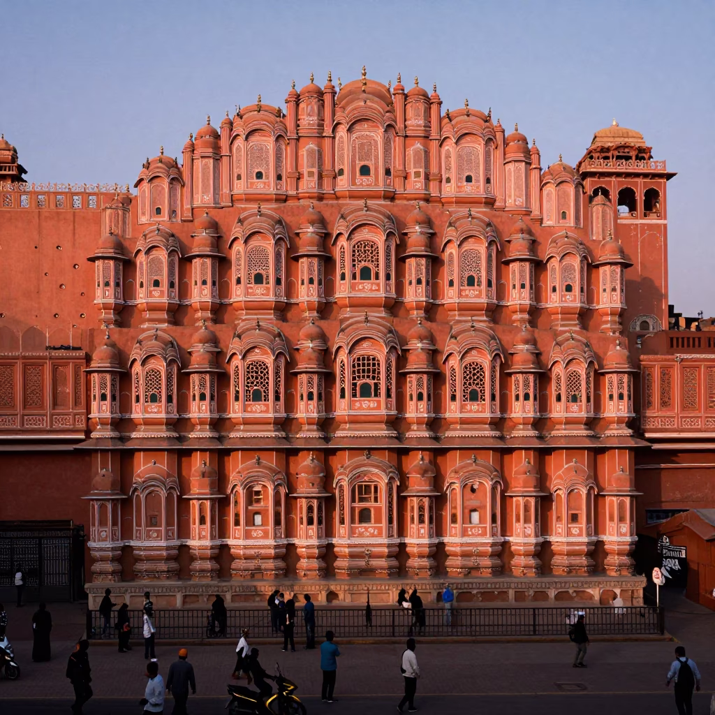 Traditional Architecture in Jaipur at Copper-toned Light Before Dusk in in Jaipur, India