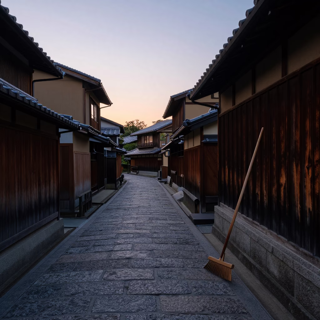 Traditional Architecture in Kyoto at Nautical Dawn Light in in Kyoto, Japan