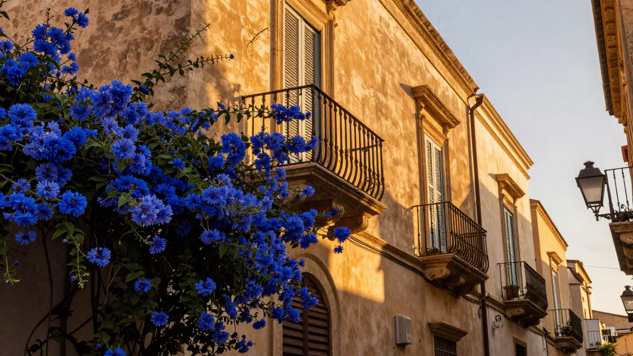 Traditional Architecture in Palermo at Golden Hour in in Palermo, Italy