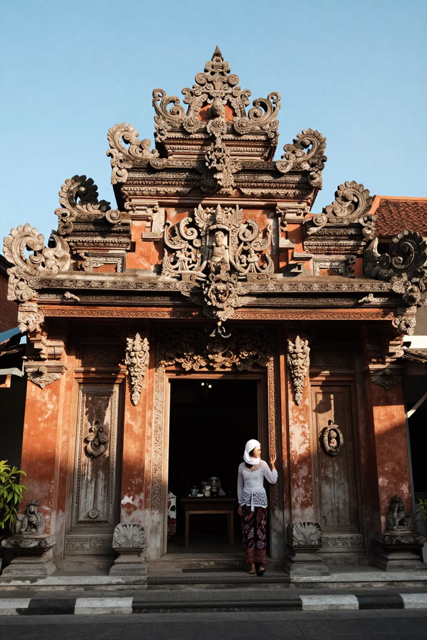 Traditional Balinese Shop Front in Denpasar Late Afternoon Light with Local Goods in in Denpasar, Indonesia