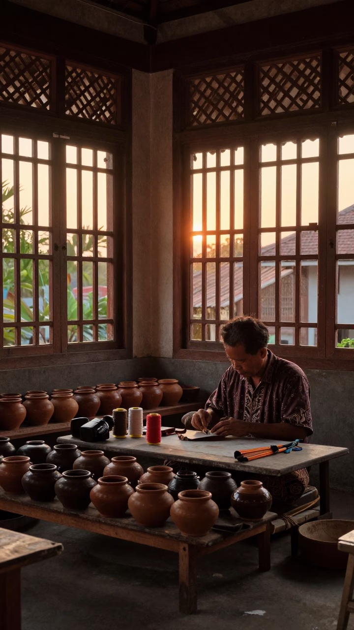 Traditional Batik Workshop Interior in Yogyakarta Indonesia During Sunset in in Yogyakarta, Indonesia