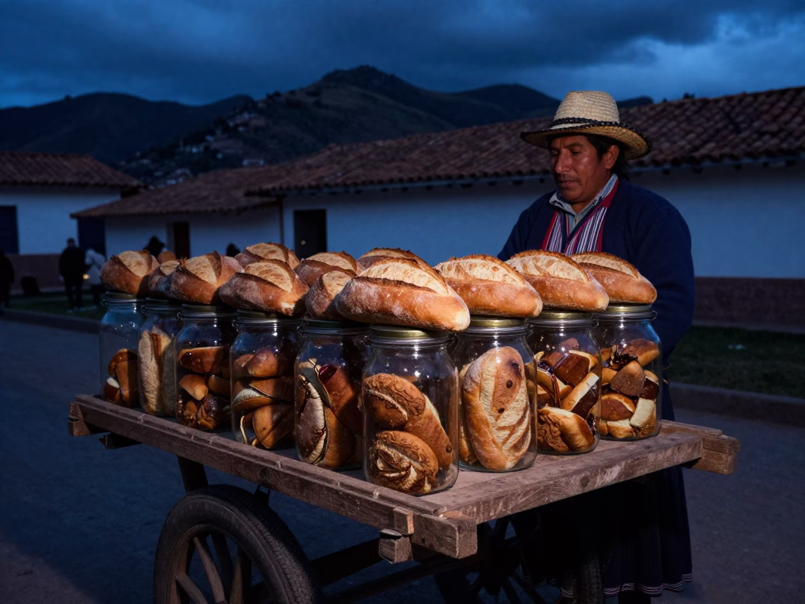Traditional Bread in Cusco at The Predawn Darkness Light in in Cusco, Peru