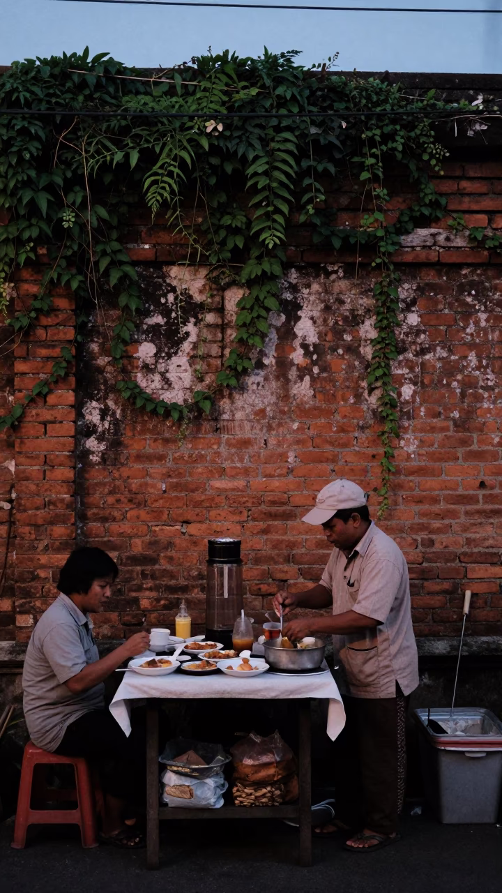 Traditional Breakfast in Yogyakarta at The Still Hours Before Dawn Light in in Yogyakarta, Indonesia