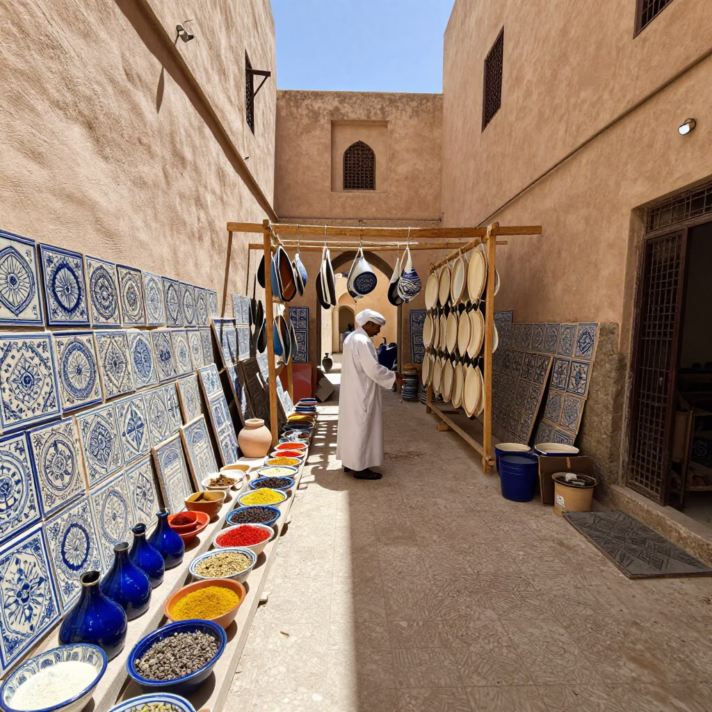 Traditional Ceramic Workshop in Fez Morocco Midmorning Light with Spices in in Fez, Morocco