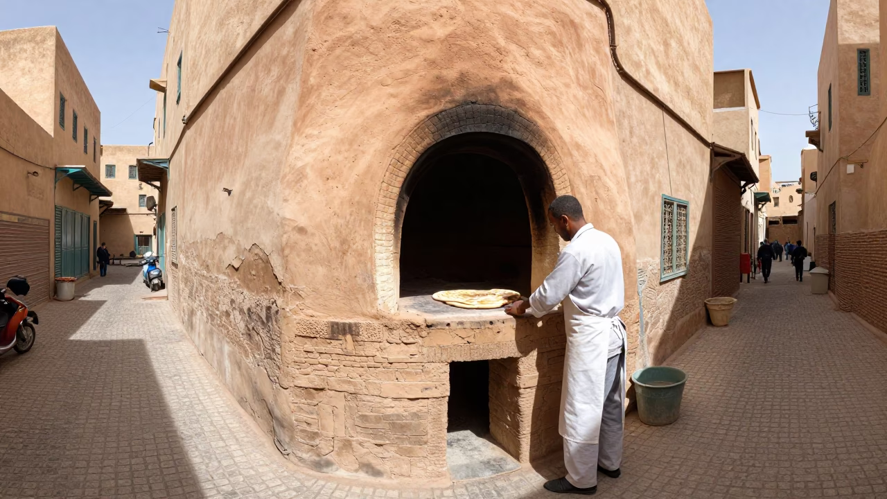 Traditional Clay Oven and Street Life in Fez Morocco Midmorning Light in in Fez, Morocco