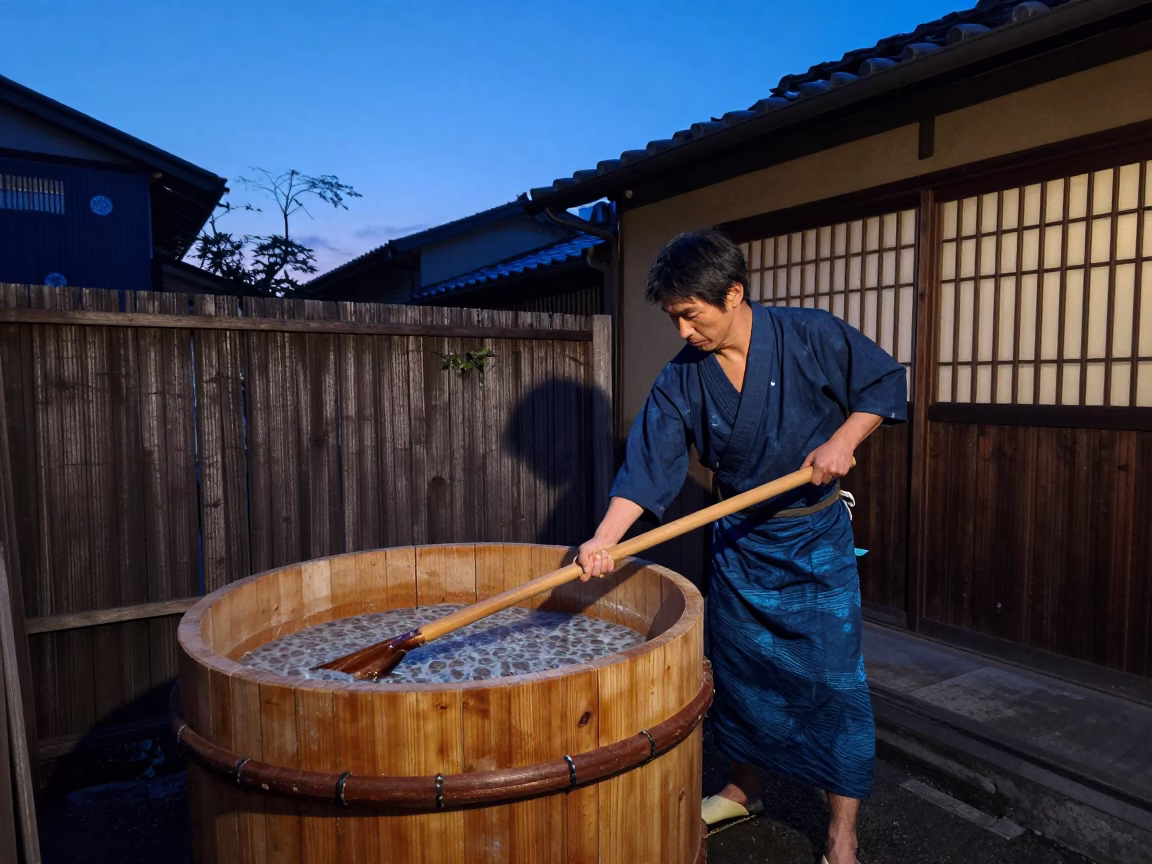 Traditional Craftsmanship in Osaka at Indigo Twilight After Sunset in in Osaka, Japan