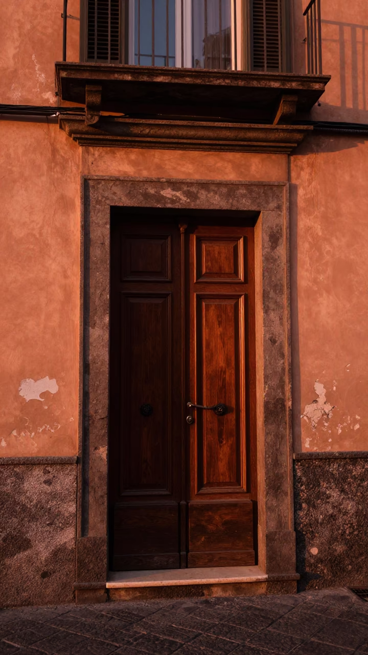 Traditional Doorway in Naples at Copper-toned Light Before Dusk in in Naples, Italy