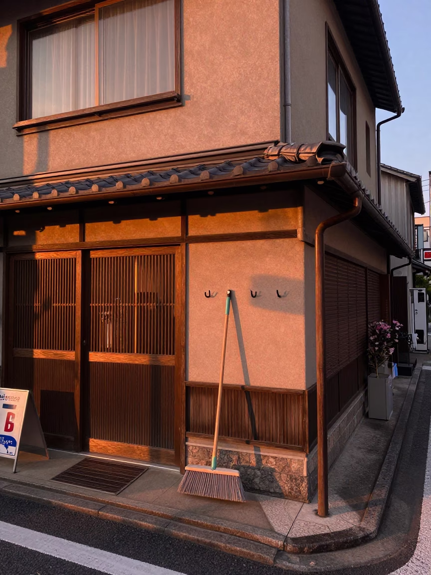 Traditional Elements in Osaka at Copper-toned Light Before Dusk in in Osaka, Japan