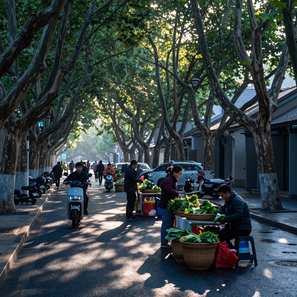 Traditional Goods in Shanghai at First Light Of Dawn in in Shanghai, China