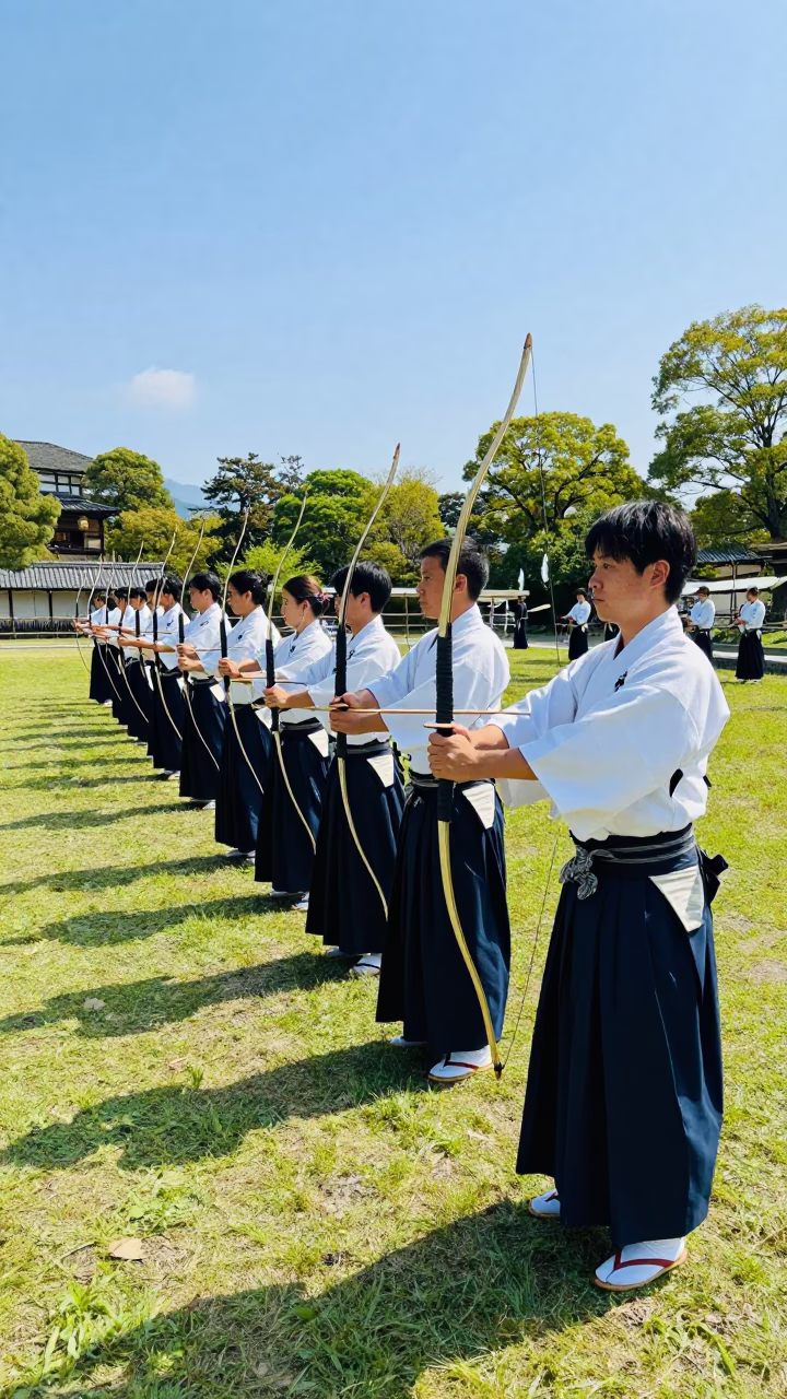 Traditional Japanese Archery Contest in Bright Midmorning Light in Kyoto Japan in in Kyoto, Japan