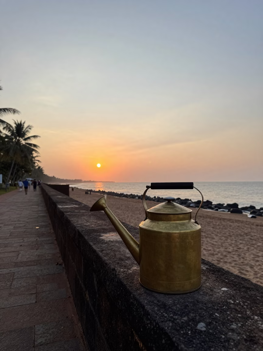 Traditional Metal Water Jug And Coastal Street Life in Kochi in in Kochi, India