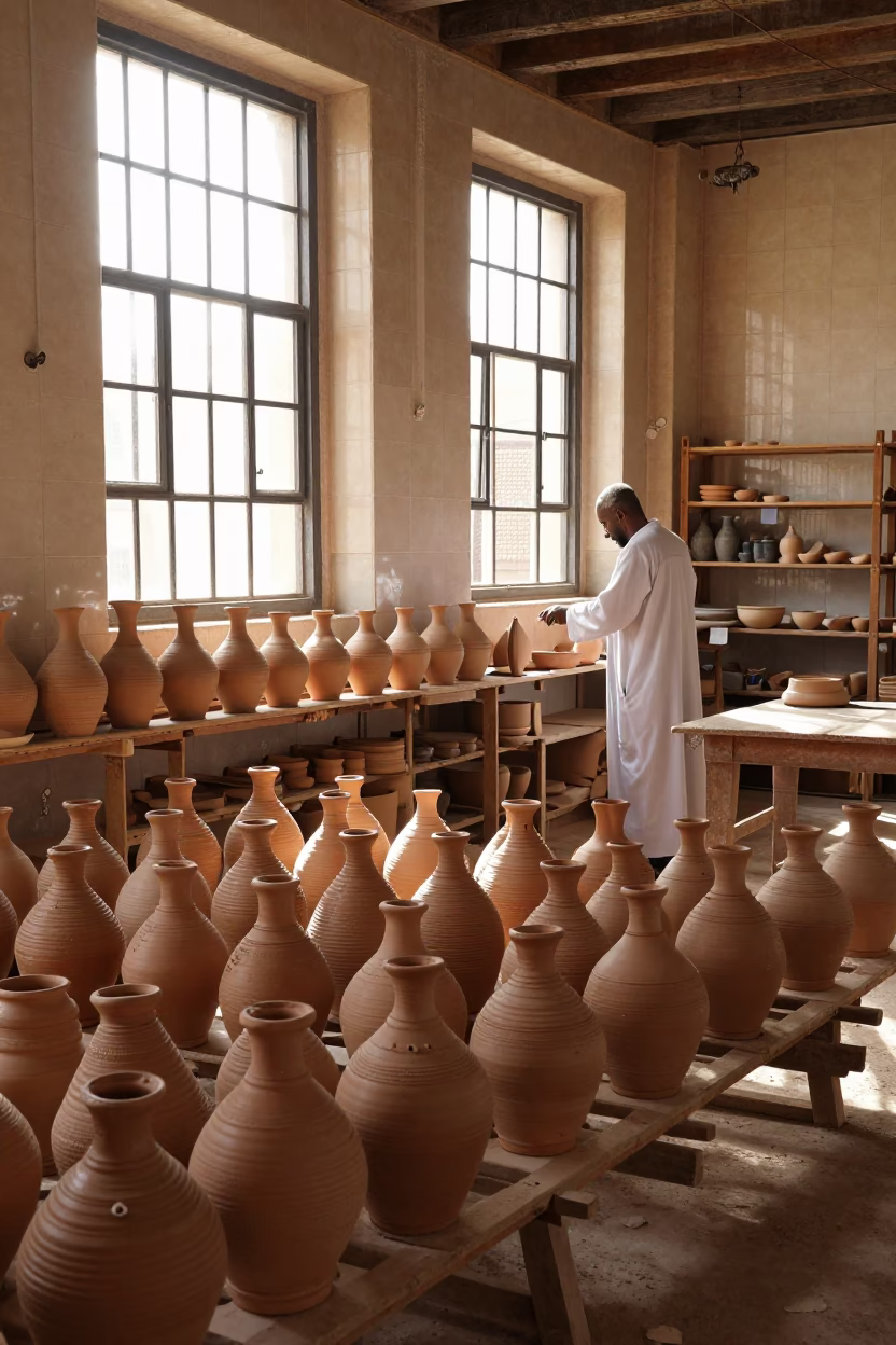 Traditional Moroccan Pottery Workshop in Fez Early Afternoon Sunlight in in Fez, Morocco