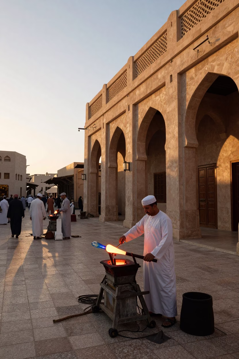 Traditional Muscat Souq Sunset Glass Blowing Demonstration in Oman in in Muscat, Oman