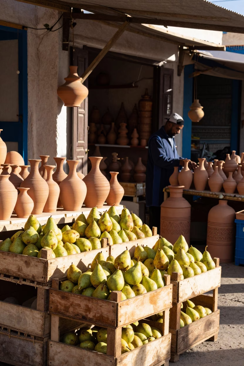 Traditional Pottery in Essaouira at The Late Morning Light in in Essaouira, Morocco