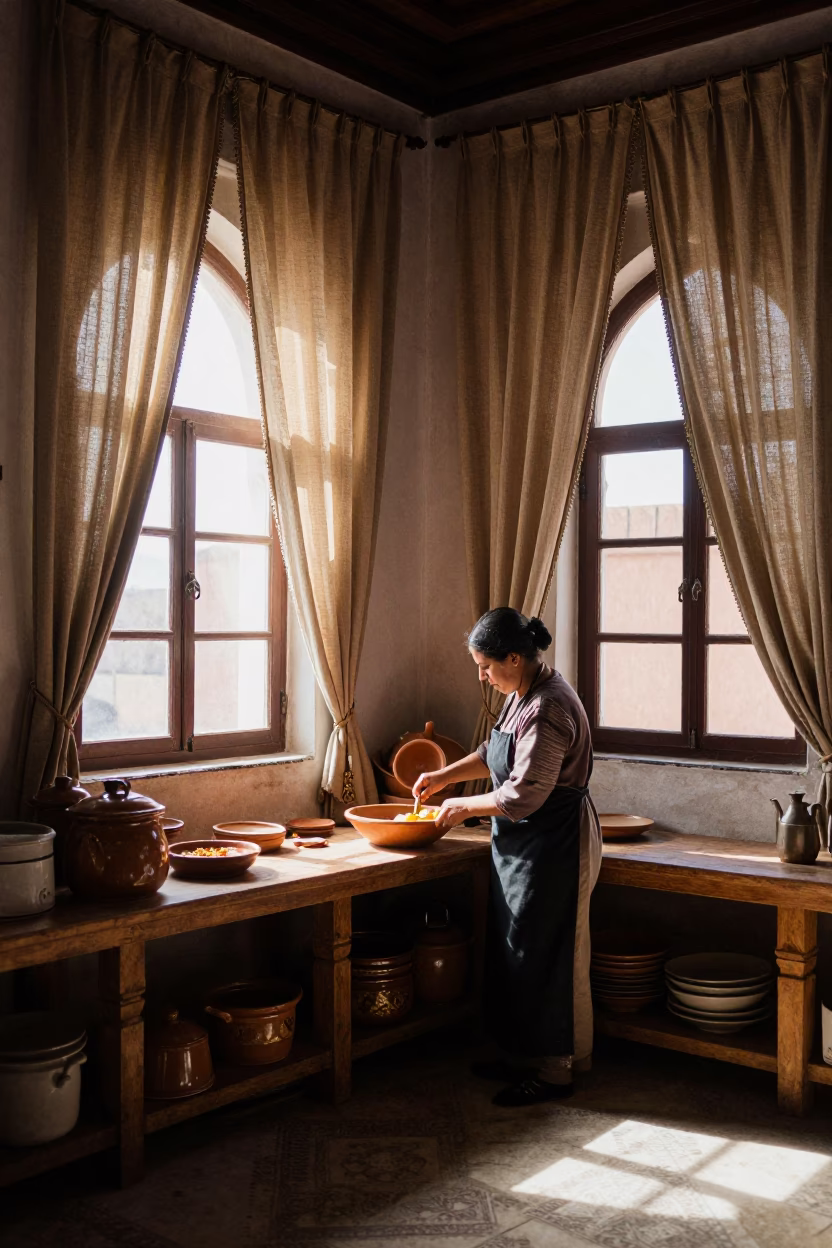 Traditional Riad Kitchen just after sunrise in Marrakech in in Marrakech, Morocco