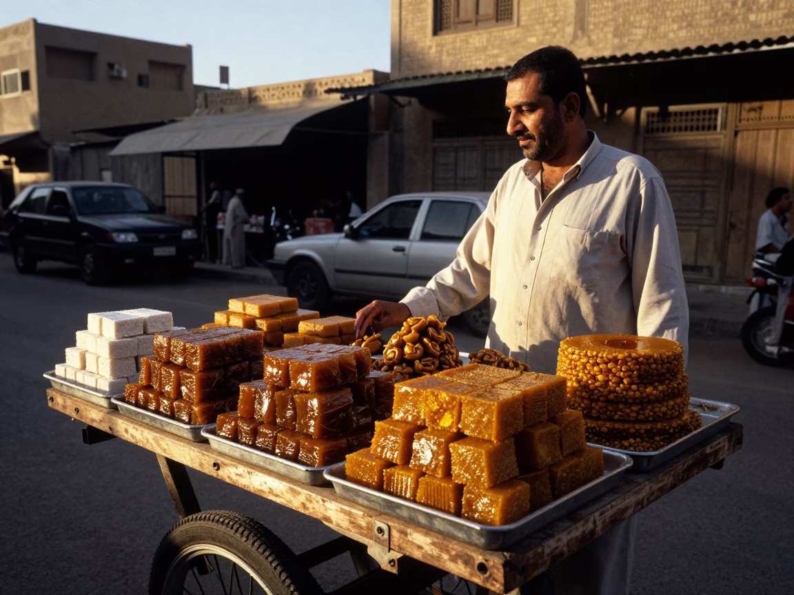 Traditional Sweets in Cairo at The Late Afternoon Light in in Cairo, Egypt