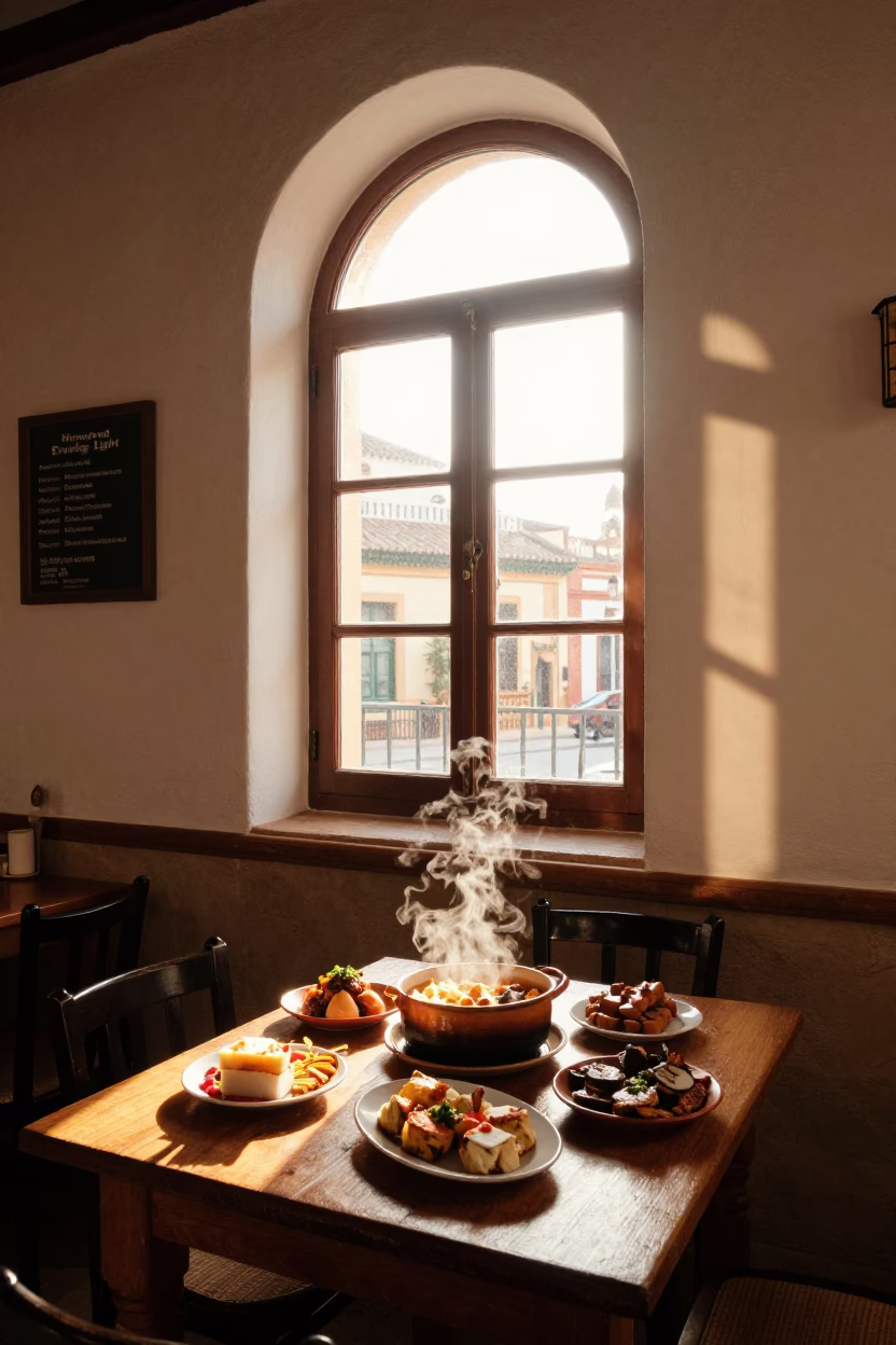 Traditional Tapas Bar in Seville at Honeyed Evening Light in in Seville, Spain