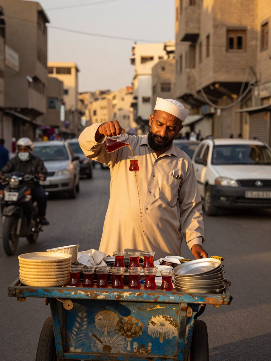Traditional Tea in Cairo at Honeyed Evening Light in in Cairo, Egypt