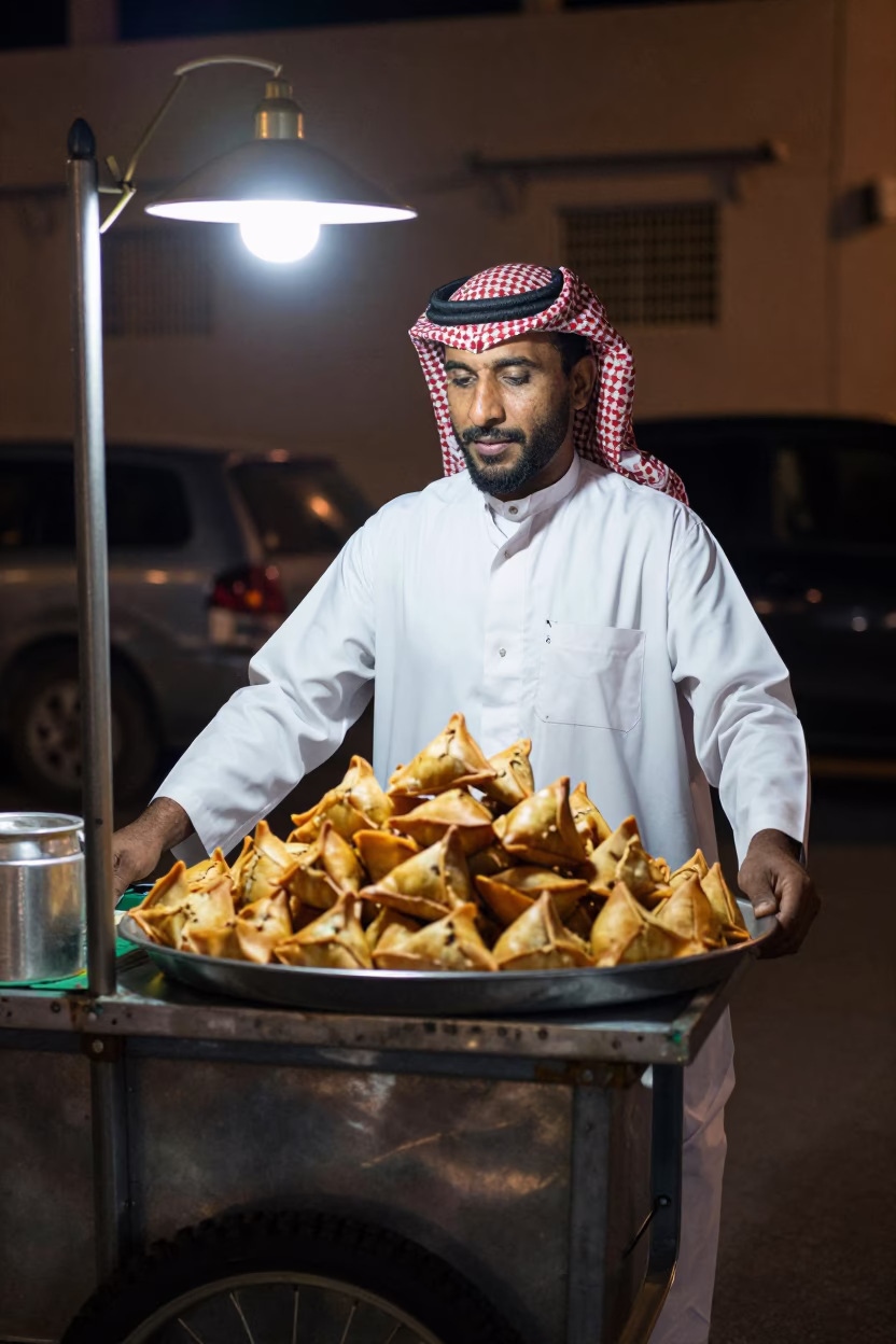 Traditional Tea in Muscat at Deep In The Night Light in in Muscat, Oman
