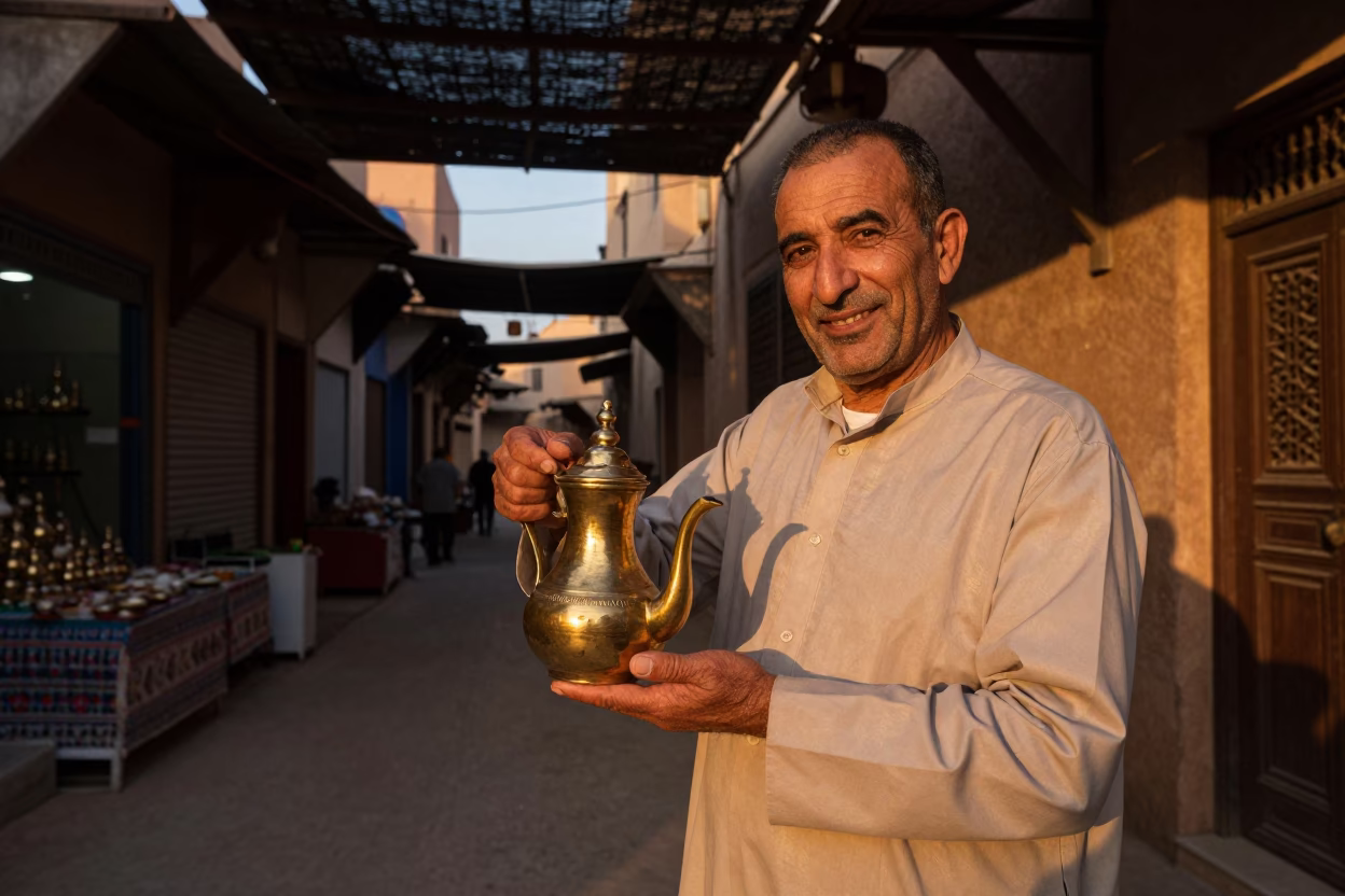Traditional Teapot in Marrakech at Honeyed Evening Light in in Marrakech, Morocco