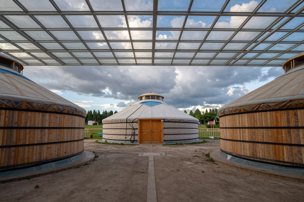 Traditional Yurt Under Glass Arcade Wenzhou in inside a glass-roofed arcade in Wenzhou