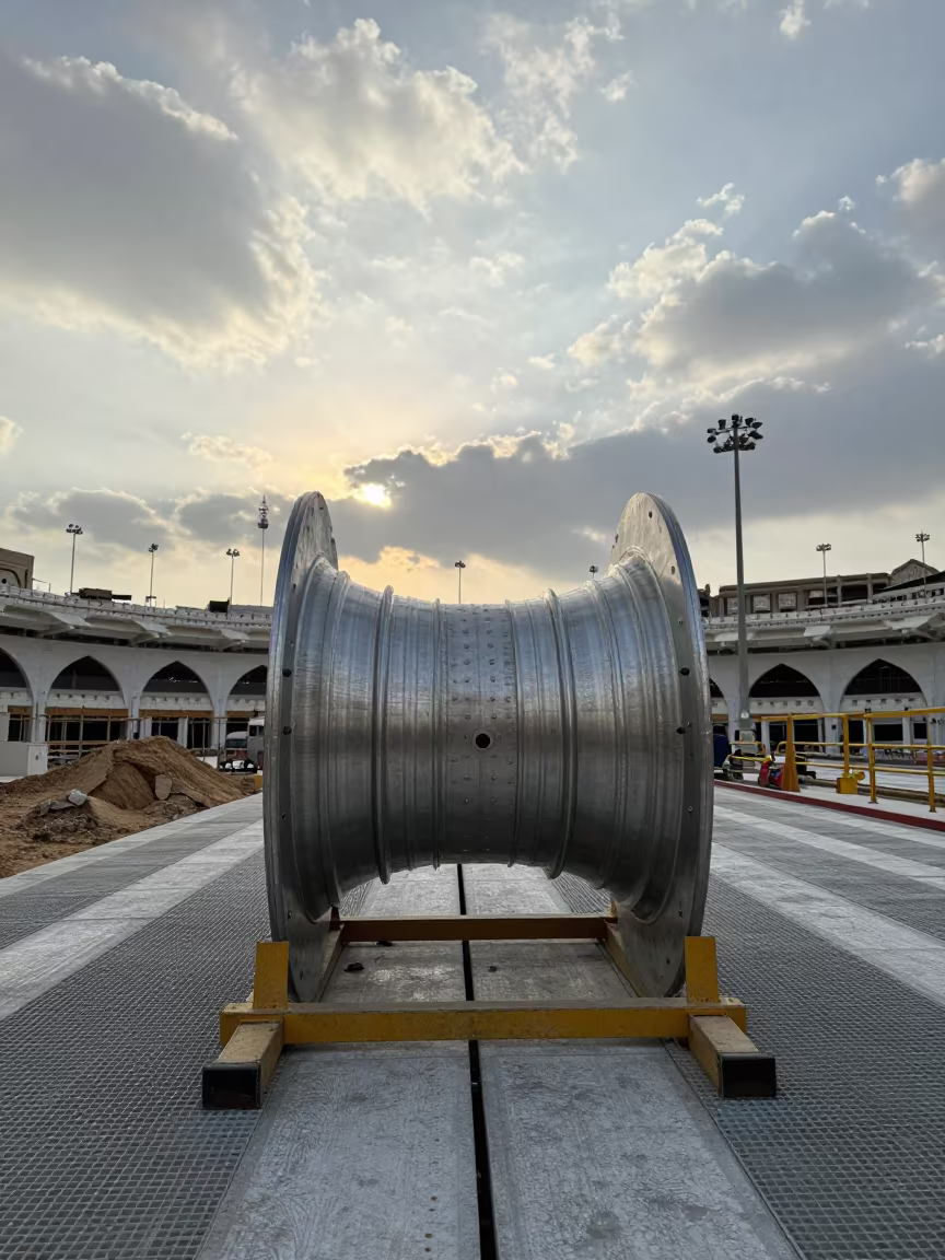 Traffic Signal Conduit Reel on Mecca Construction Site in on an active construction deck in Mecca