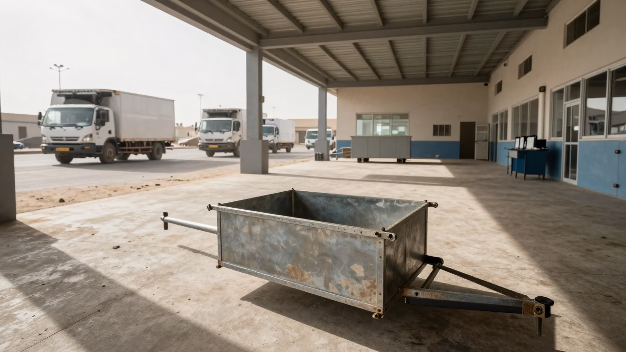 Trailer Jack Crank in Sanaa Dispatch Office in inside a dispatch office above the dock in Sanaa