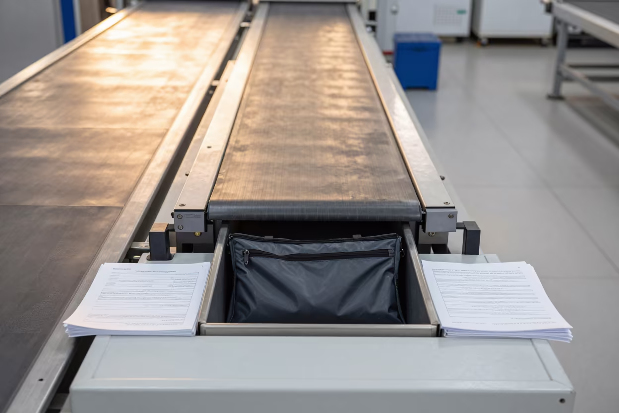Trailer Seal Pouch Drawer on Sorting Belt at Porto in at a parcel sorting belt near Porto