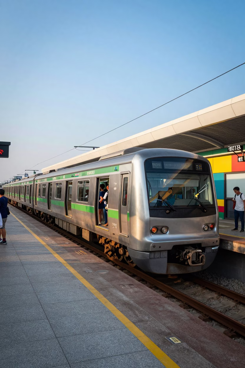 Train Arrival at Clear Late-afternoon Light in Kaohsiung in in Kaohsiung, Taiwan