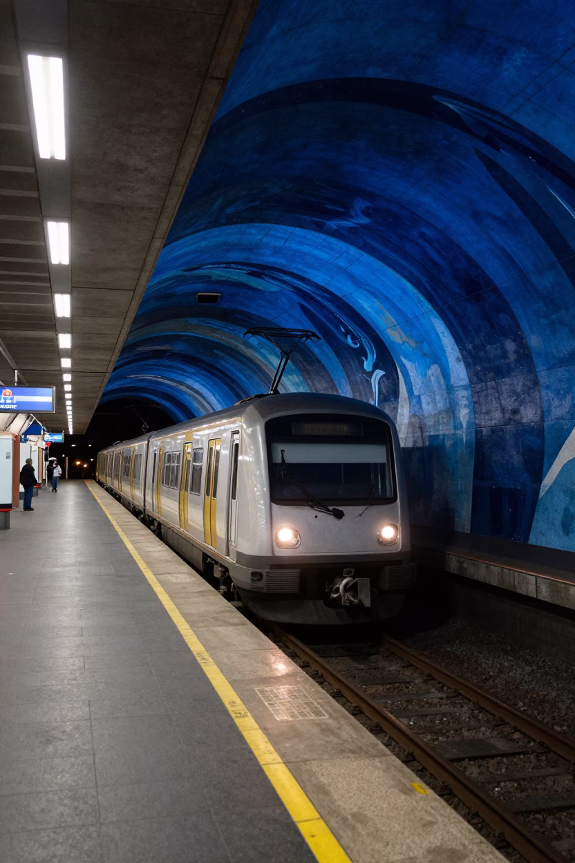 Train Arrival in Perth at Deep In The Night Light in in Perth, Western Australia, Australia