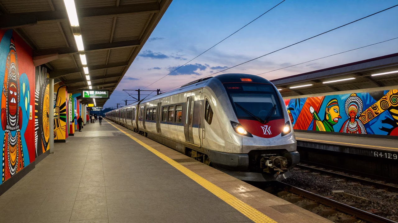 Train Arriving at Blue Hour in Johannesburg in in Johannesburg, South Africa